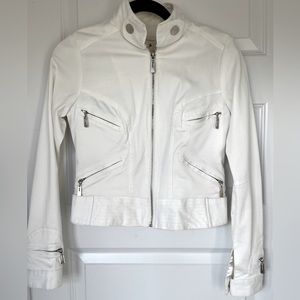 Forever 21 white motorcycle jacket sz S silver detail, small stains, zipper